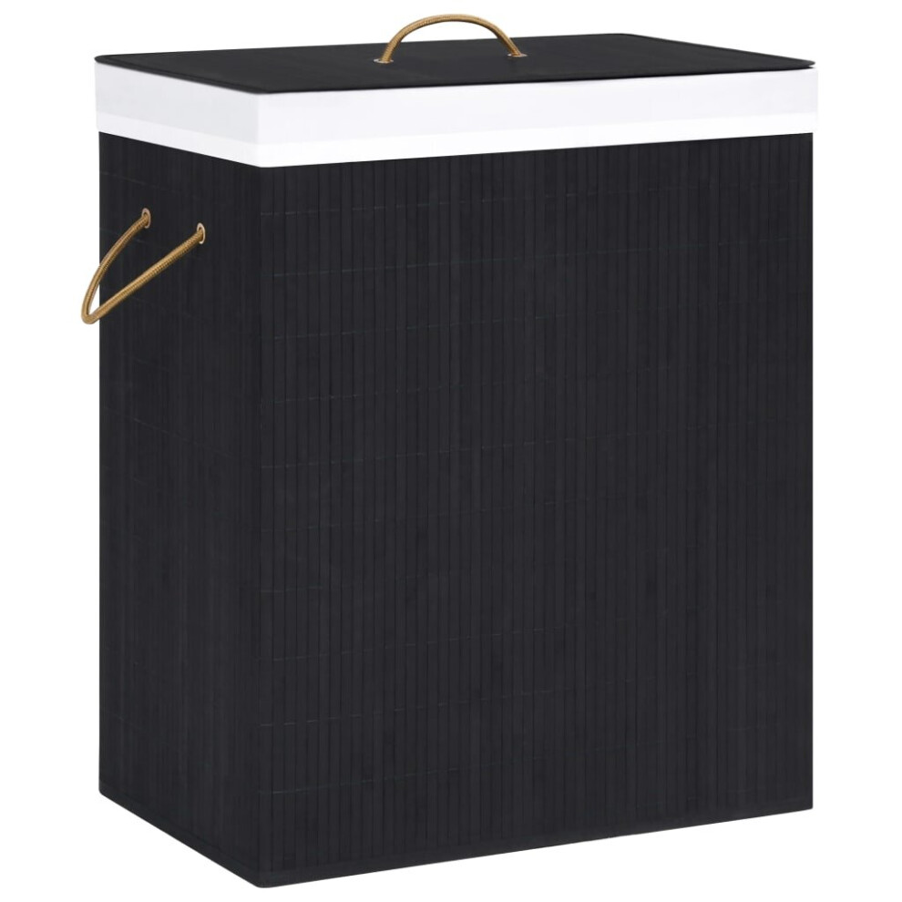 Vidaxl Bamboo Laundry Basket Black 100L (320746) With Removable Liner, Dual Handles, Rectangular 52 X 32 X 62.5 Cm