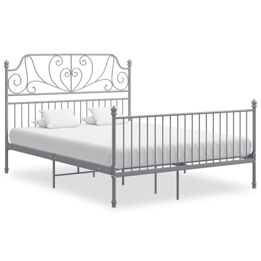 Vidaxl Bed Frame Grey Metal Home 140X200 Cm Bedroom Furniture Unit Bedstead
