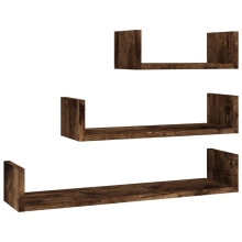 (smoked oak, 3) vidaXL Wall Display Shelf Floating Rack Hanging Shelf Engineered Wood 3 pcs
