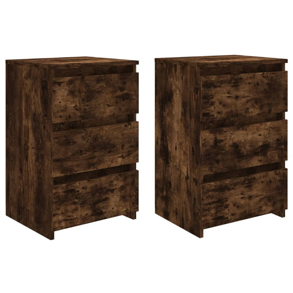 Vidaxl (Smoked Oak, 2) Bed Cabinet Nightstand Side Table Storage Bed Table Engineered Wood
