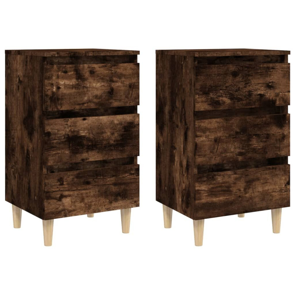 (smoked oak, 2) vidaXL 1/2x Bed Cabinets & Wood Legs Nightstand Side Table Set Multi Colours