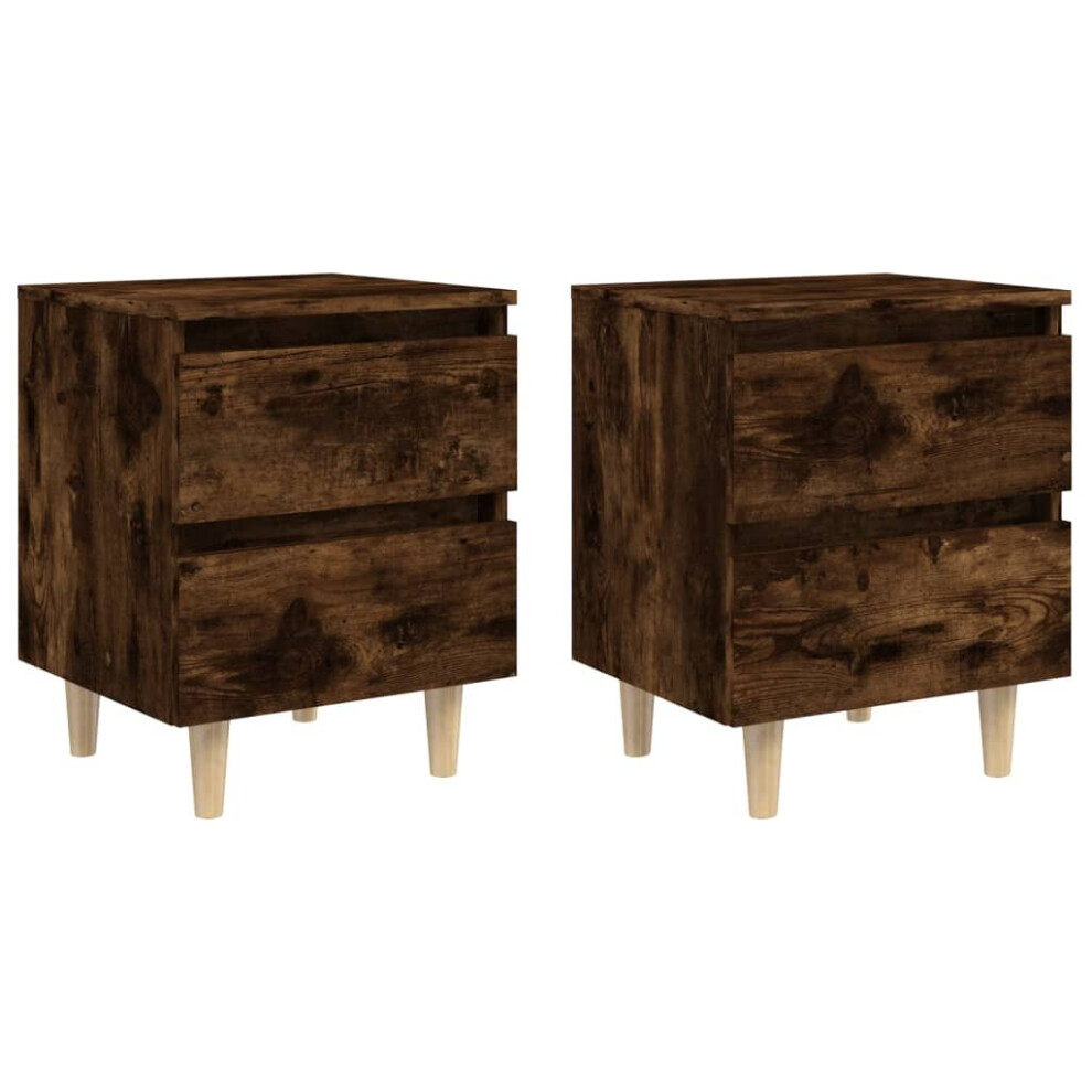 vidaXL 2x Solid Wood Bed Cabinets with Legs Smoked Oak Bedside Storage Cabinet