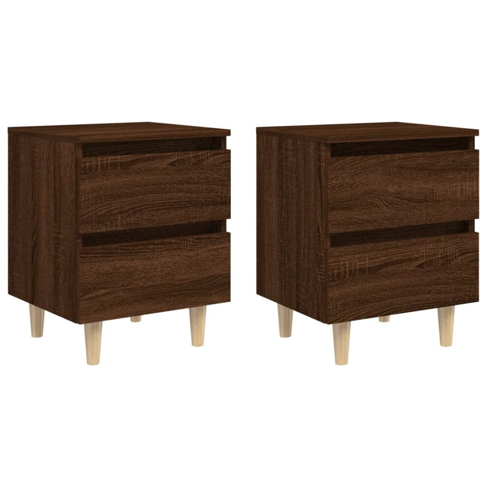 vidaXL 2x Solid Wood Bed Cabinets with Legs Brown Oak Bedside Storage Cabinet