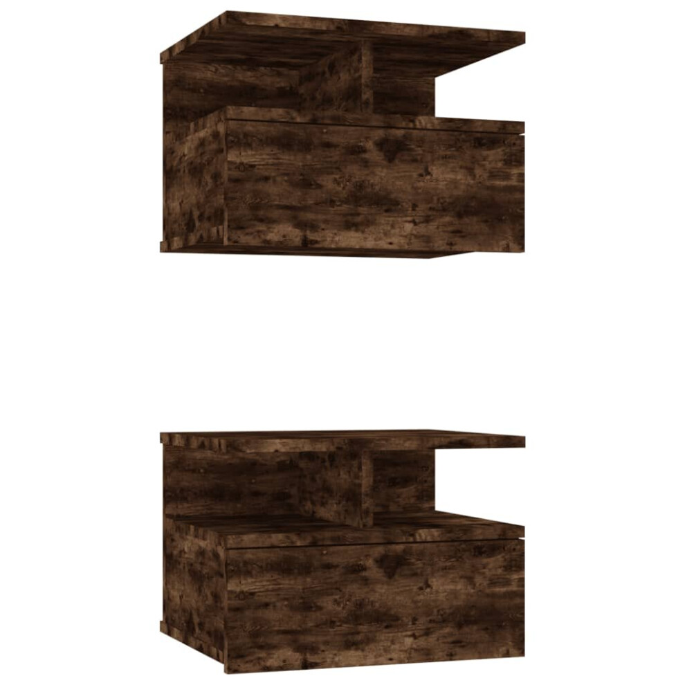Vidaxl (Brown, 2) Floating Nightstand Wall Bedside Cabinet Hanging Shelf Engineered Wood