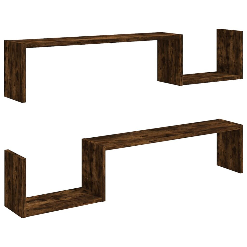 Vidaxl (Smoked Oak) 2X Wall Shelves Engineered Wood Wall-Mounted Hanging Rack Multi Colours