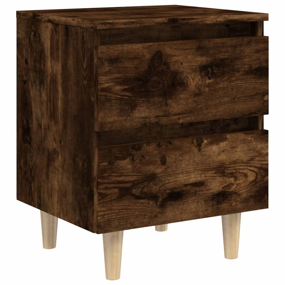 vidaXL Solid Wood Bed Cabinet with Legs Smoked Oak Bedside Storage Cabinet