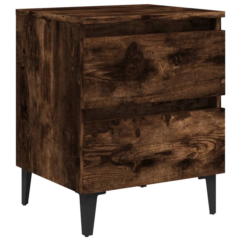 vidaXL Bed Cabinet with Metal Legs Smoked Oak Bedside Table Storage Cabinet