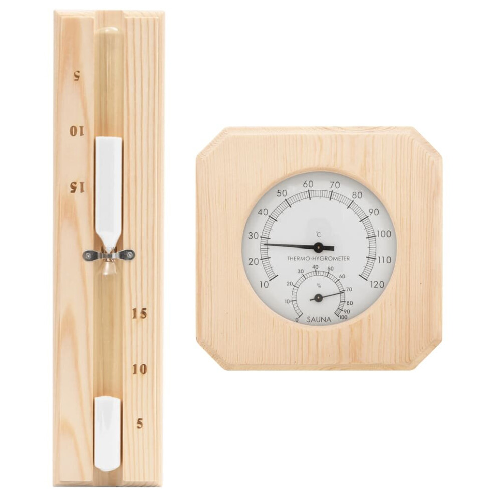 vidaXL Solid Wood Pine 2 in 1 Sauna Hygrothermograph&Sand Timer Set Hourglass