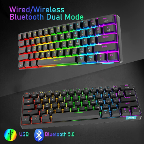 UrChoiceLtd 60% Mechanical Keyboard Wired/Wireless Bluetooth5.0 Dual-mode Keyboa 2