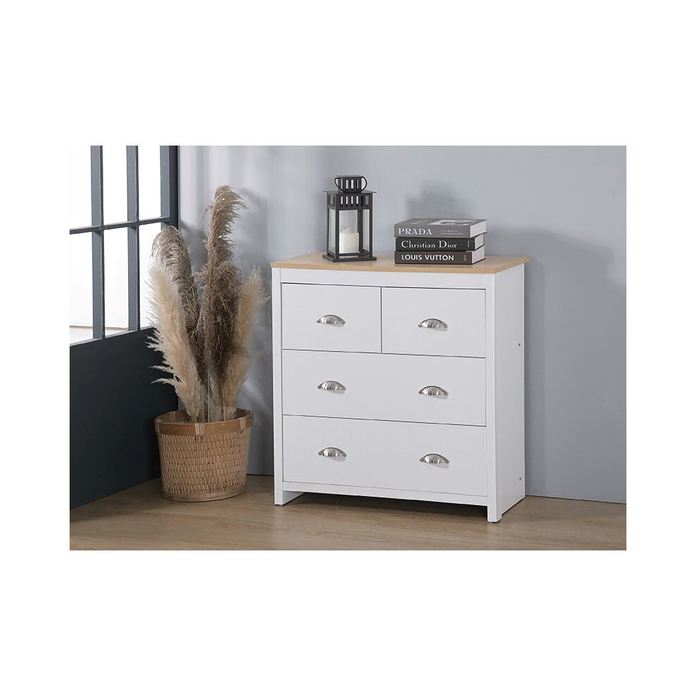 (White) Wooden 4 Drawer Chest Of Drawers Grey or White