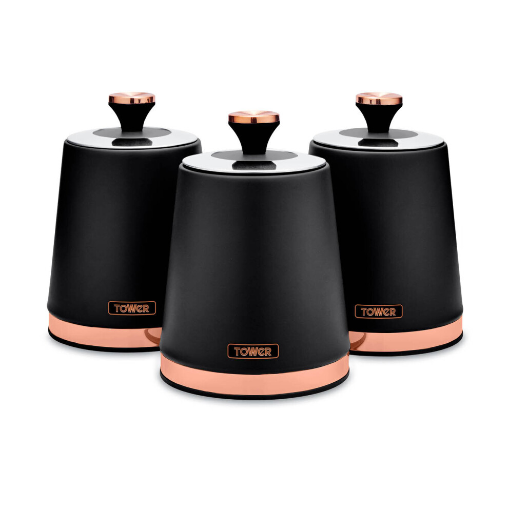 Tower Cavaletto T826131BLK Canisters Black & Rose Gold Kitchen Storage