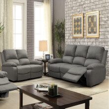 (Light Grey, 3+2 Set) Reclining Luxury Fabric Sofa Set In Light Grey or Dark Grey- 3 Piece, 2 Piece, Armchair