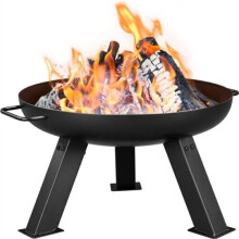 60CM Round Steel Black Fire Pit Fire Bowl Garden Heater