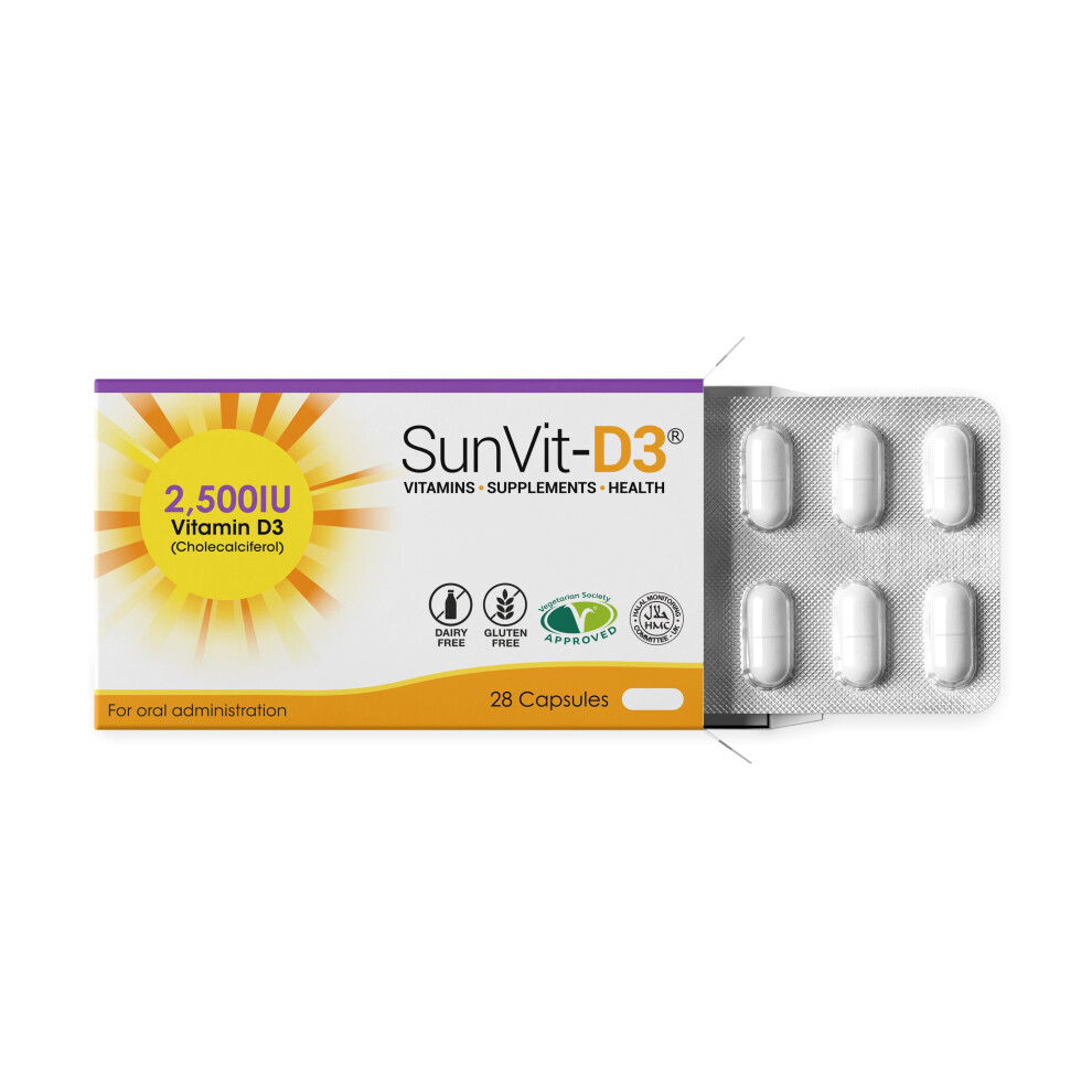 2,500iu Vitamin D3 Capsule Pack, 28 Daily Dose Supplement