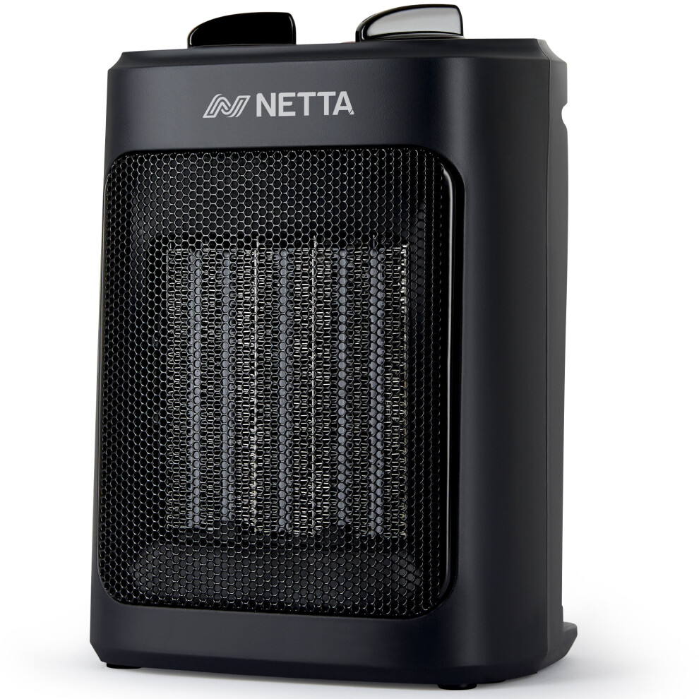 (Black) NETTA 2000W Ceramic Fan Heater - 3 Heat Settings & Thermostat