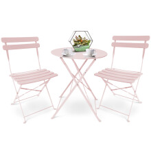 SUNMER 3-Piece Bistro Set with Foldable Table and Chairs - Pink