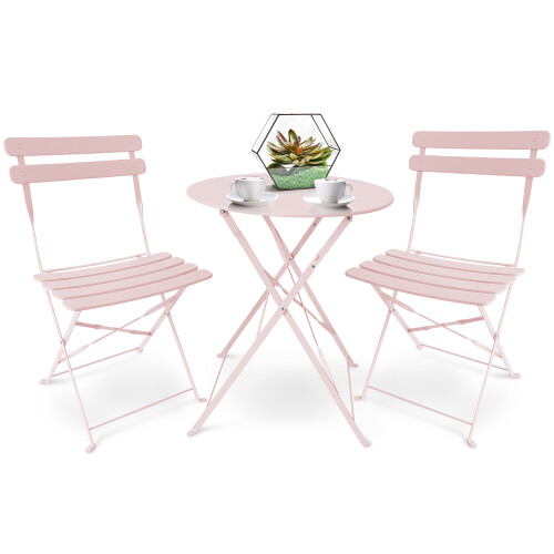 SUNMER 3-Piece Bistro Set with Foldable Table and Chairs - Pink