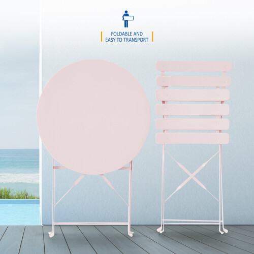 SUNMER 3-Piece Bistro Set with Foldable Table and Chairs - Pink 2