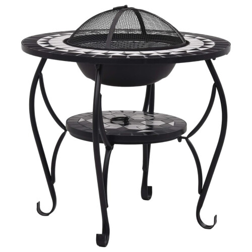 VidaXL vidaXL Mosaic Fire Pit Table Black and White Ceramic Barbecue BBQ Fireplace 1