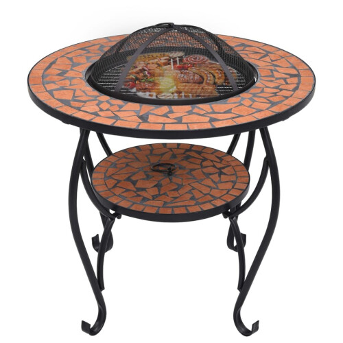 VidaXL vidaXL Mosaic Fire Pit Table Terracotta Ceramic Barbecue BBQ Tables Fireplace 2
