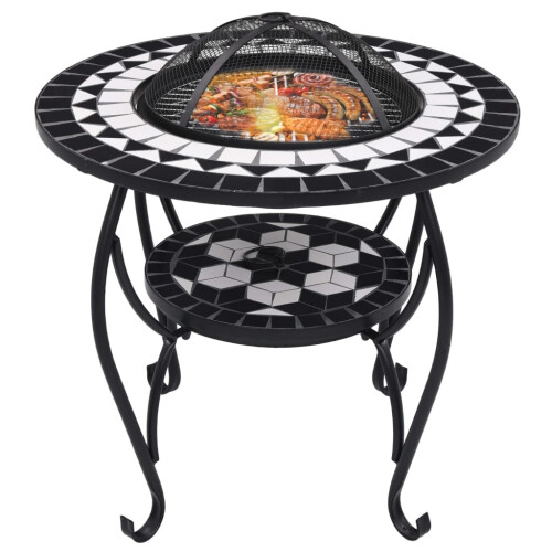 VidaXL vidaXL Mosaic Fire Pit Table Black and White Ceramic Barbecue BBQ Fireplace 2