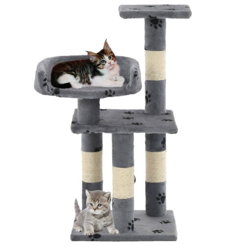 VidaXL vidaXL Cat Tree with Sisal Scratching Posts 65cm Paw Prints Grey Play Tower 1