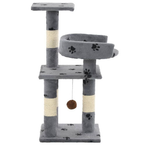 VidaXL vidaXL Cat Tree with Sisal Scratching Posts 65cm Paw Prints Grey Play Tower 2