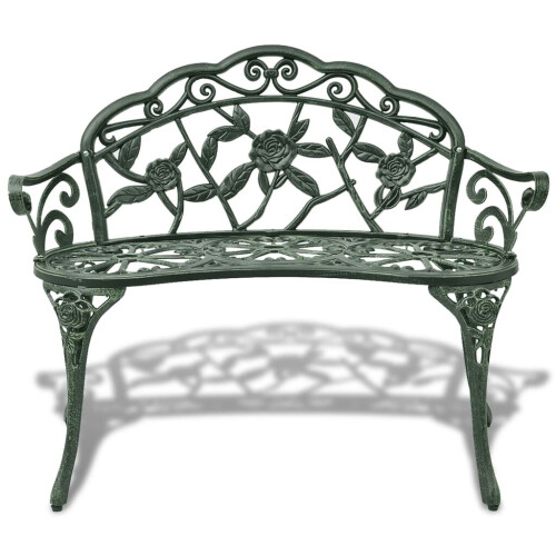 VidaXL vidaXL Garden Bench 100cm Cast Aluminium Green Outdoor Patio Park Seat Chair 1