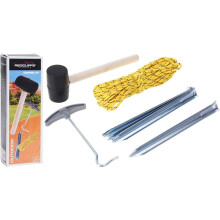 Komplettes Camping-Set 9 Teile: Hammer, Seil, Zeltheringe, Haken