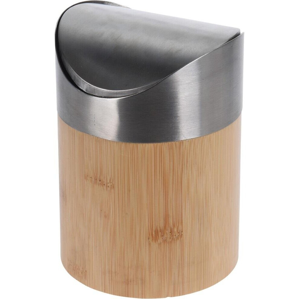 WASTE BIN BAMBOO STAINL STEEL