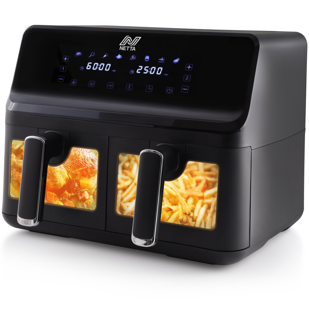 NETTA 8L Dual-Basket Air Fryer with Digital Smart Programmes