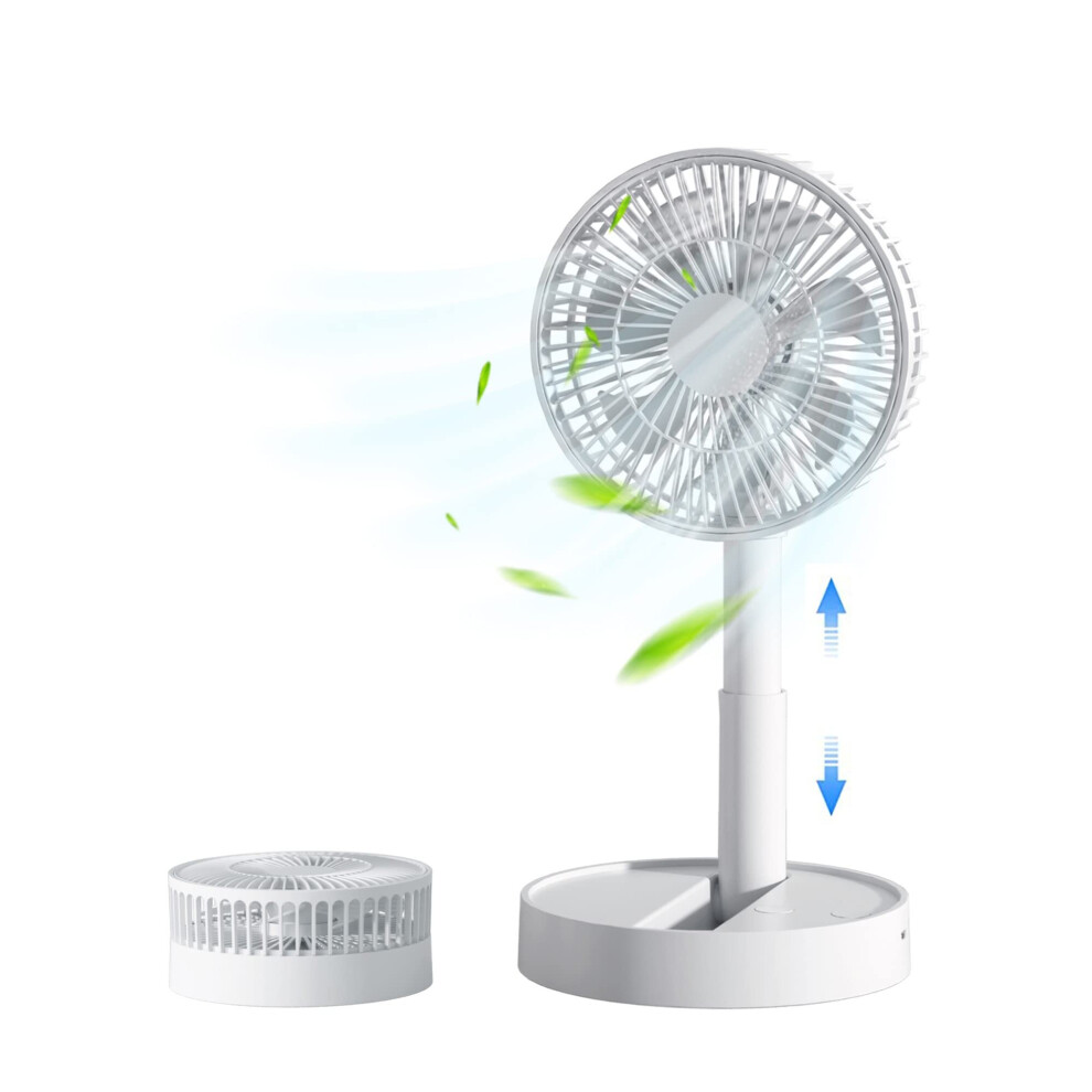 USB Telescopic Folding Fan Portable Desktop Electric Fan, Rechargeable, 4 Speed Adjustable, Suitable for Home, Office and Travel, White