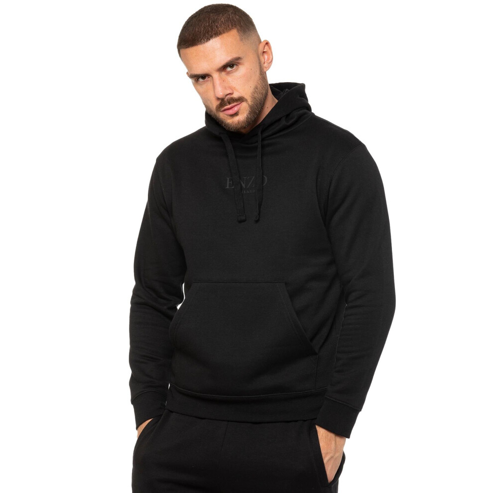 (S, Black) Enzo Mens Pullover Hoodie