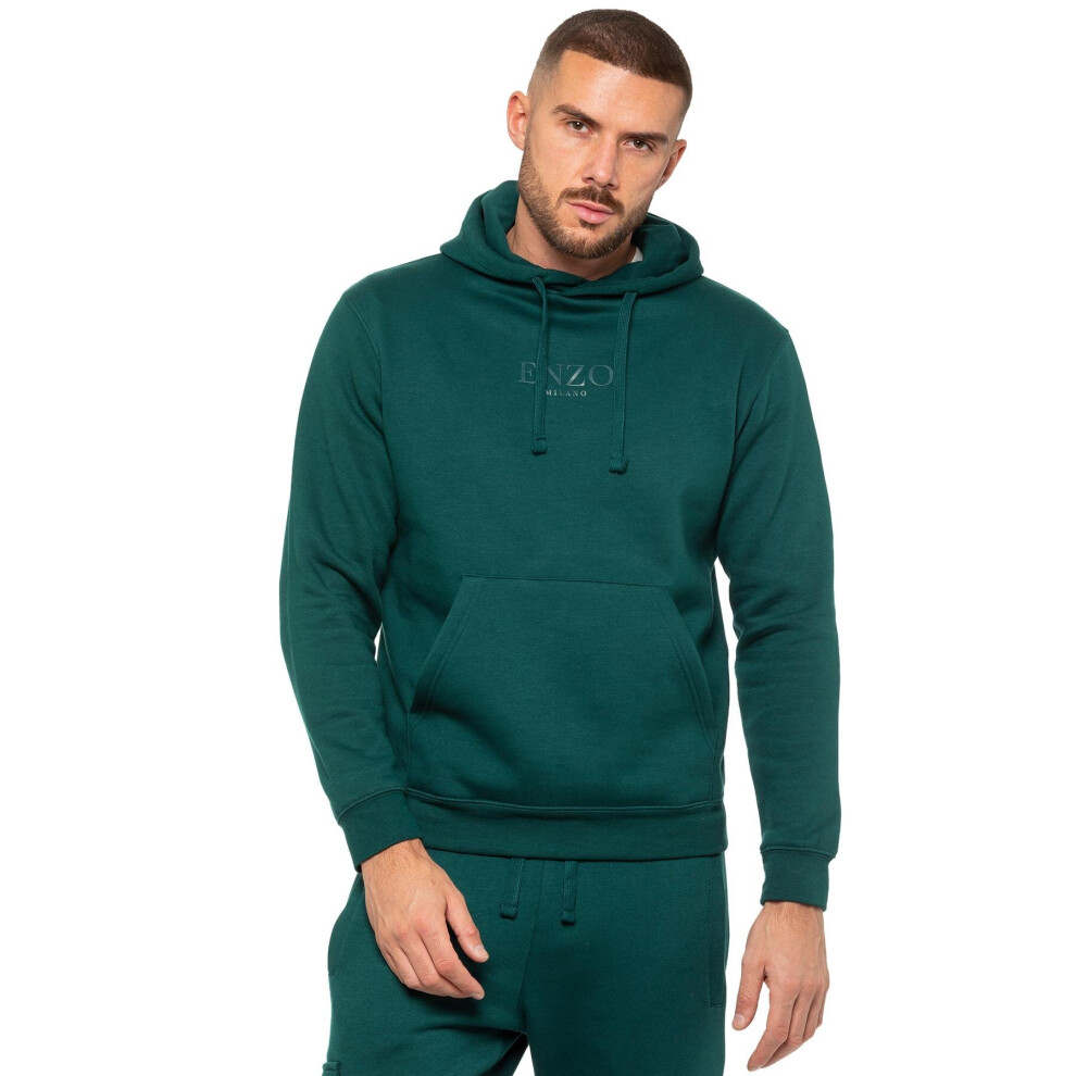 (M, Green) Enzo Mens Pullover Hoodie