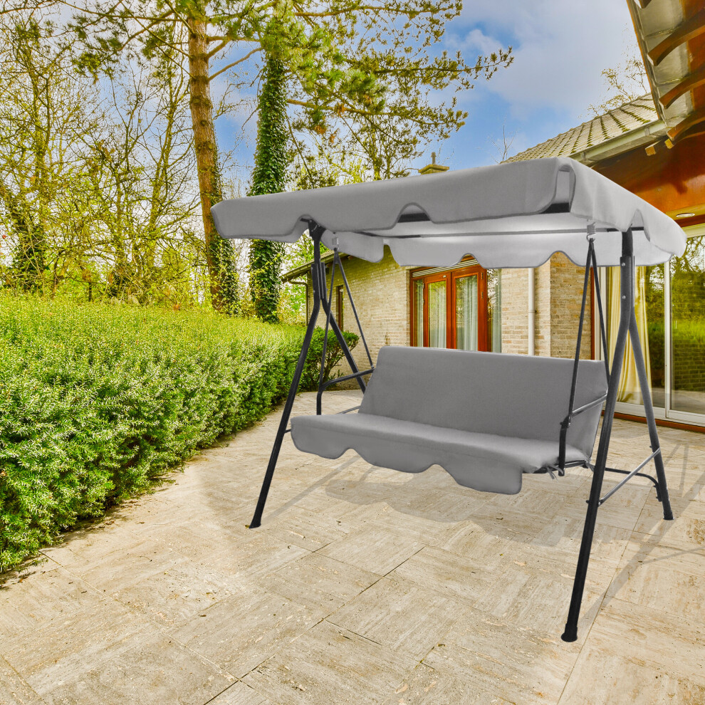 HORTUS 3 SEATER GARDEN SWING CHAIR OUTDOOR PATIO HAMMOCK BENCH GREY