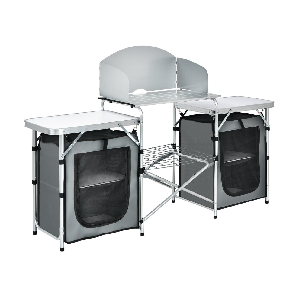 Folding Camping Table Foldable Portable 2-Tier Kitchen Cook Station