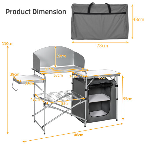 Casart Outdoor Camping Table with Storage Lightweight & Portable Grill Table 1