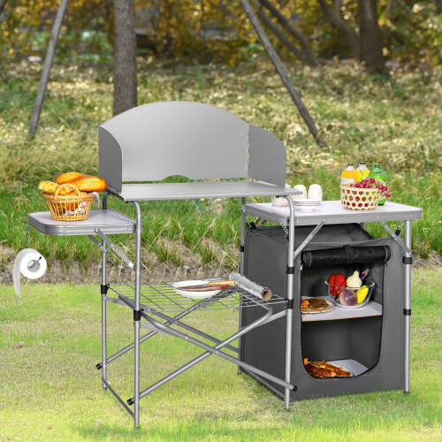 Casart Outdoor Camping Table with Storage Lightweight & Portable Grill Table 2