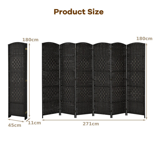 Costway 271 x 180cm 6-Panel Room Divider Folding Privacy Screen Metal Hinge 1