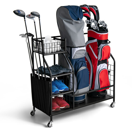 Casart Golf Bag Storage Rack Double Golf Bag Organizer Golf Bag Stand