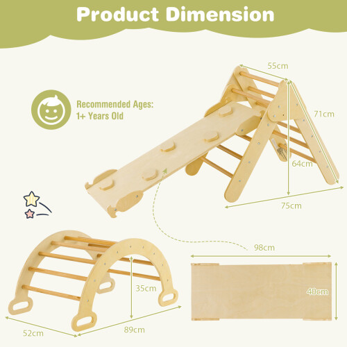 Casart 3-In-1 Kids Climbing Triangle Set Wooden Triangle Climber Set 1
