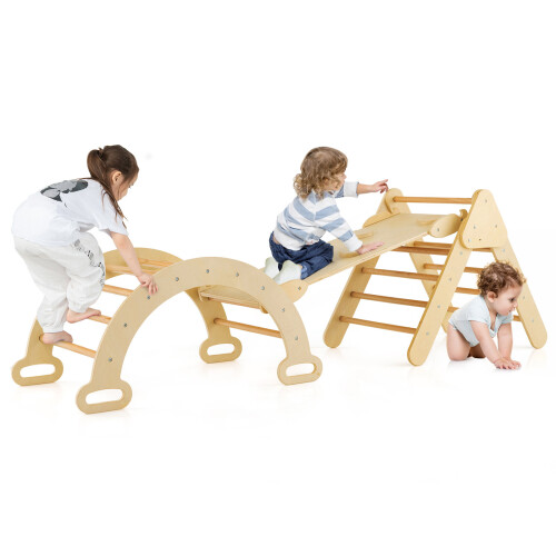 Casart 3-In-1 Kids Climbing Triangle Set Wooden Triangle Climber Set