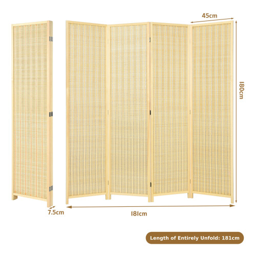 Costway 181 x 180cm 4 Panel Room Divider Screen Folding Partition Screen 1