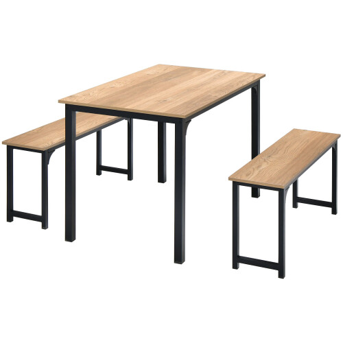 Costway 3-Piece Dining Table Set with 2 Benches Space-Saving Dining Furniture