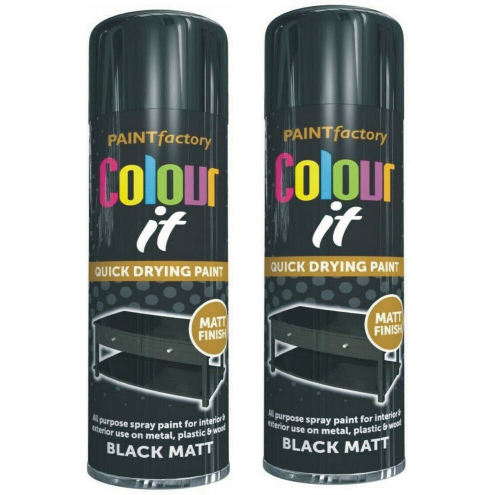 2 x 250ml Black Spray Paint Matt finish Interior & Exterior Wood Metal