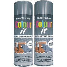 2 x 250ML Grey Primer Spray Paint For Metal Wood Plastic Matt Finish