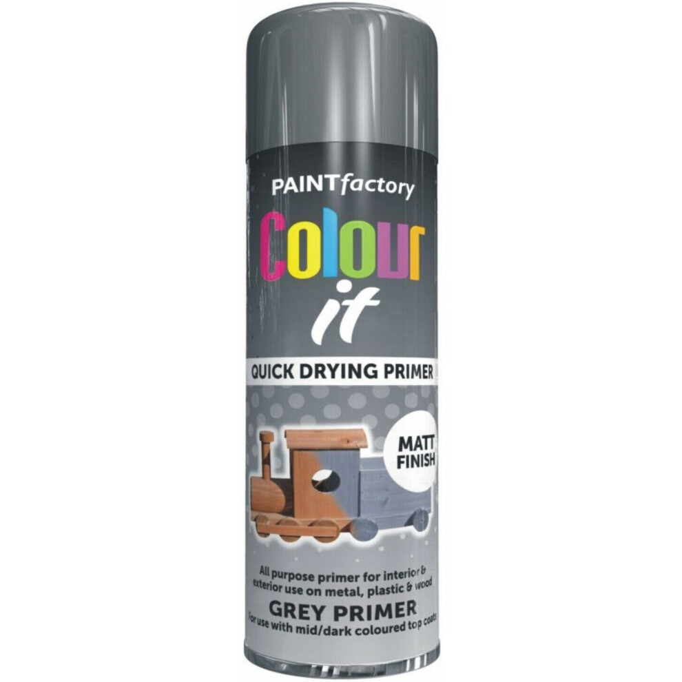 250ML Grey Primer Spray Paint Can For Metal Wood & Plastic Matt Finish