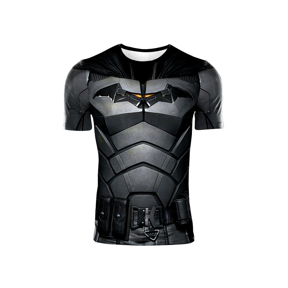 (Short sleeve, L) Cosplay Batman Long Short Sleeve T Shirt Men Polyester Sport Black