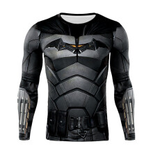 (Long sleeve, L) Cosplay Batman Long Short Sleeve T Shirt Men Polyester Sport Black