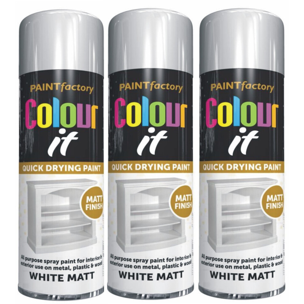 3 x 250ML White Matt Spray AllPurpose Aerosol Spray Metal Wood Plastic